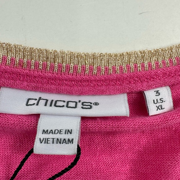 NWT Chicos Linen Sweater Trim Stitch Tee Short  Delightful Pink V Neck Size XL - Picture 4 of 7